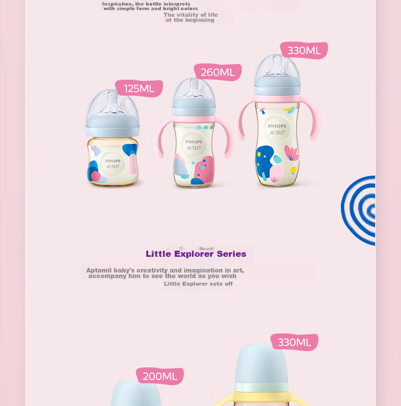 Бутылочка для кормления Philips AVENT, художественная роспись, цветная, с широким горлышком, PPSU, 260 мл, SCY943/01