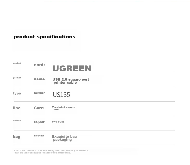 Кабель UGREEN для принтера USB 2.0 AM/BM, 5 метров, с позолоченным разъемом, высокоскоростная печать, универсальный для HP, Canon, Epson