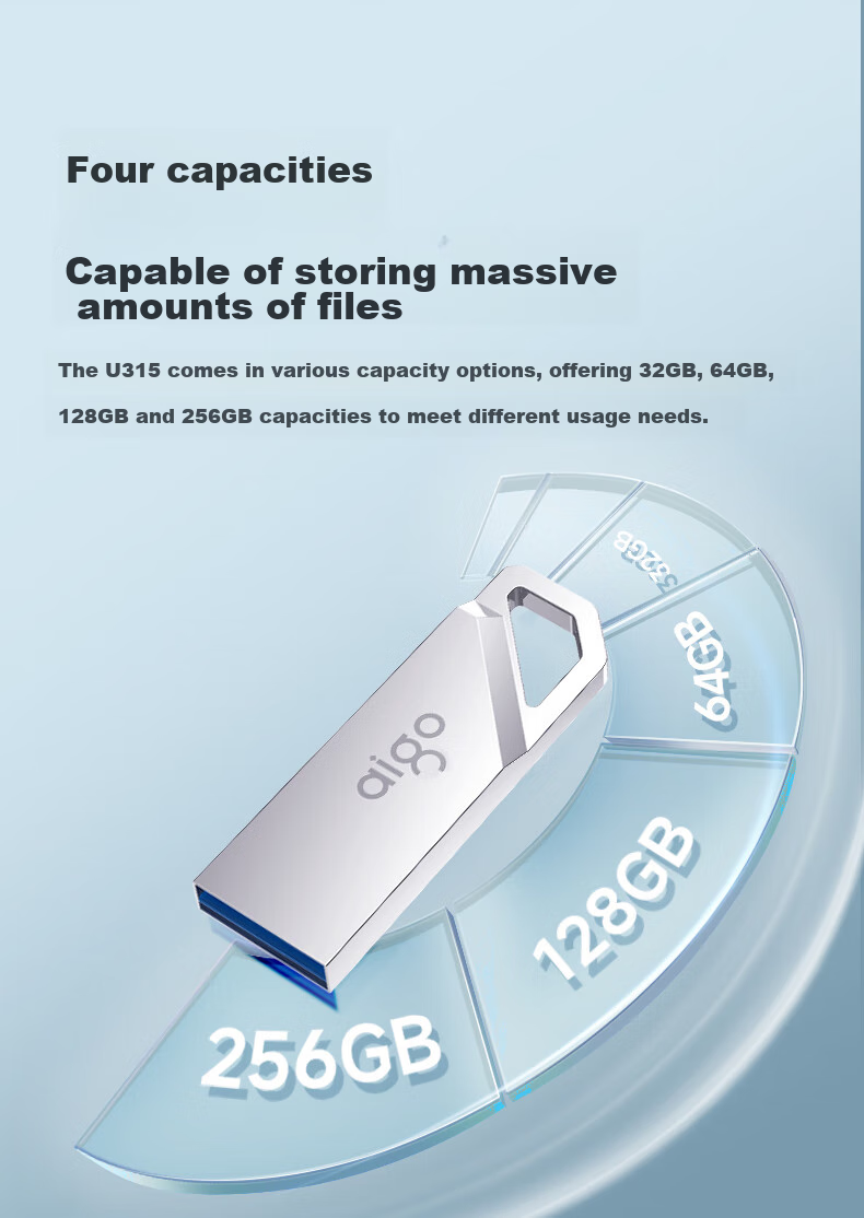 USB-накопитель Aigo U315, 128 ГБ, USB 3.2 Gen 1, металлический корпус, серебристый