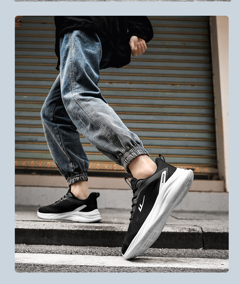 Кроссовки Warrior Official Sports Shoes для мужчин, осенние дышащие кроссовки из сетки, легкие повседневные беговые кроссовки с мягкой подошвой, черные, размер 43