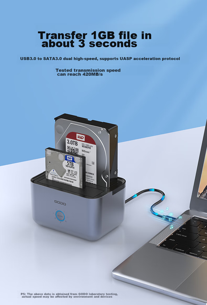 Внешний корпус GODO для жесткого диска 3.5" SATA, USB 3.0, с функцией копирования без ПК