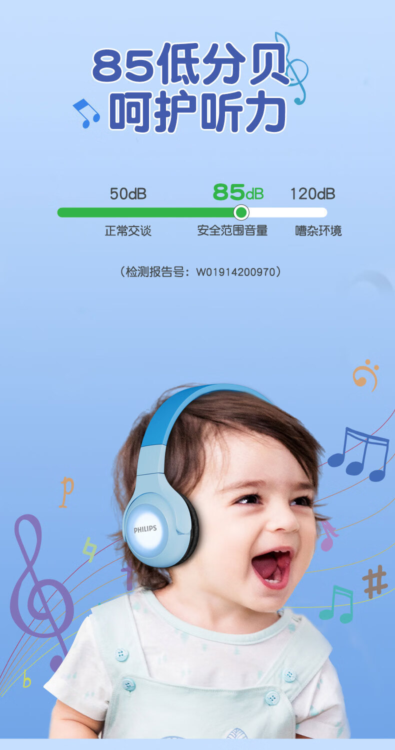 飞利浦（PHILIPS） 儿童蓝牙耳机头戴式网课英语学习音乐低分贝呵护听力舒适耳机生日礼物H402 聪明蓝
