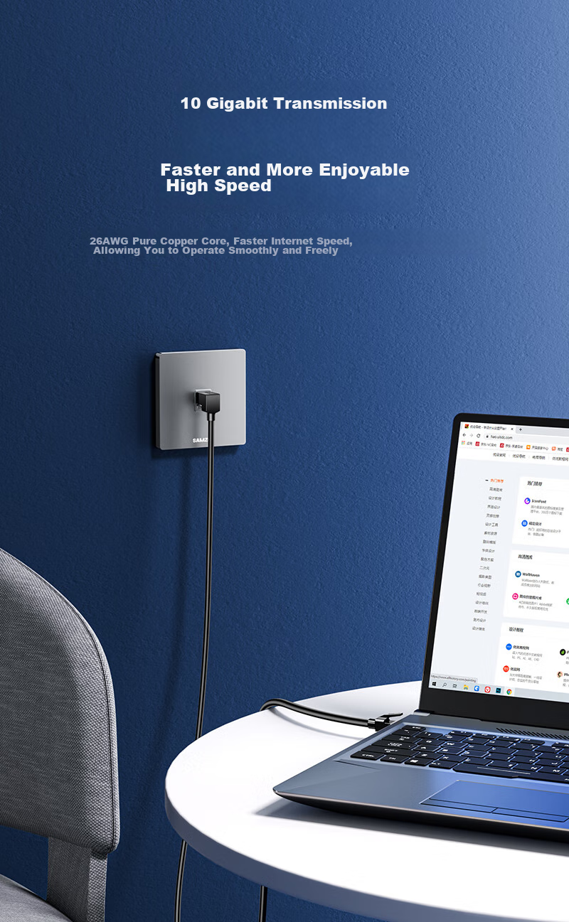 Кабельная сборка SAMZHE Cat6 Ethernet Right-Angle Elbow, 10 Gigabit Network Cable, 1 метр, черный