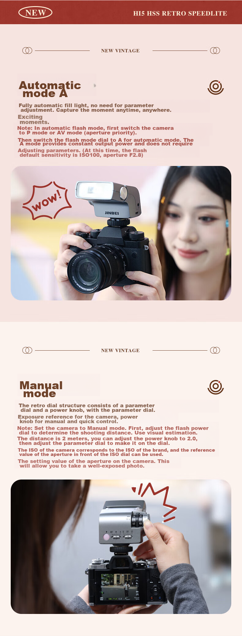 JINBEI Hi-5 HSS Retro Speedlite - портативная студийная вспышка для фотосъемки, совместимая с Sony, Fuji, Canon, Nikon, Olympus