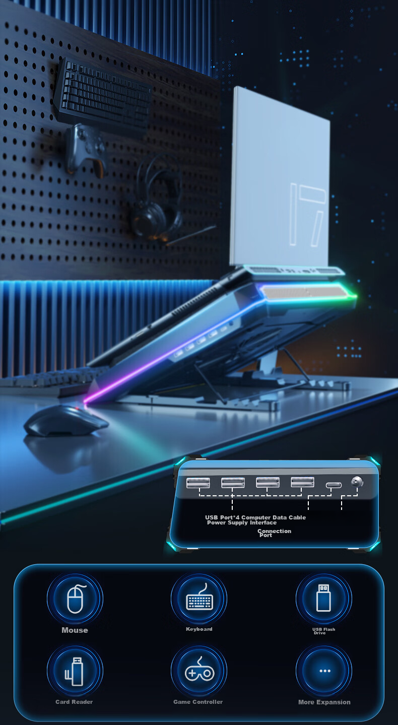 Охлаждающая подставка для ноутбука ICE COOREL A8, регулируемая скорость, RGB подсветка, для ноутбуков 15-21 дюйм