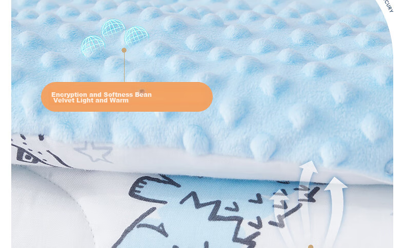 Детское одеяло-плед MERCURY Kids из чистого хлопка, гипоаллергенное, антибактериальное, для весны и осени, с точечным узором (Динозавр/Мягкий синий), 120x150 см, стирающееся