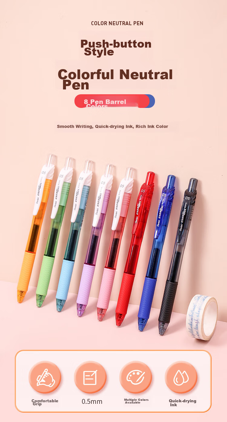 Pentel BLN105 Ручка гелевая, 0.5мм, синий корпус, черный чернила, одноразовая