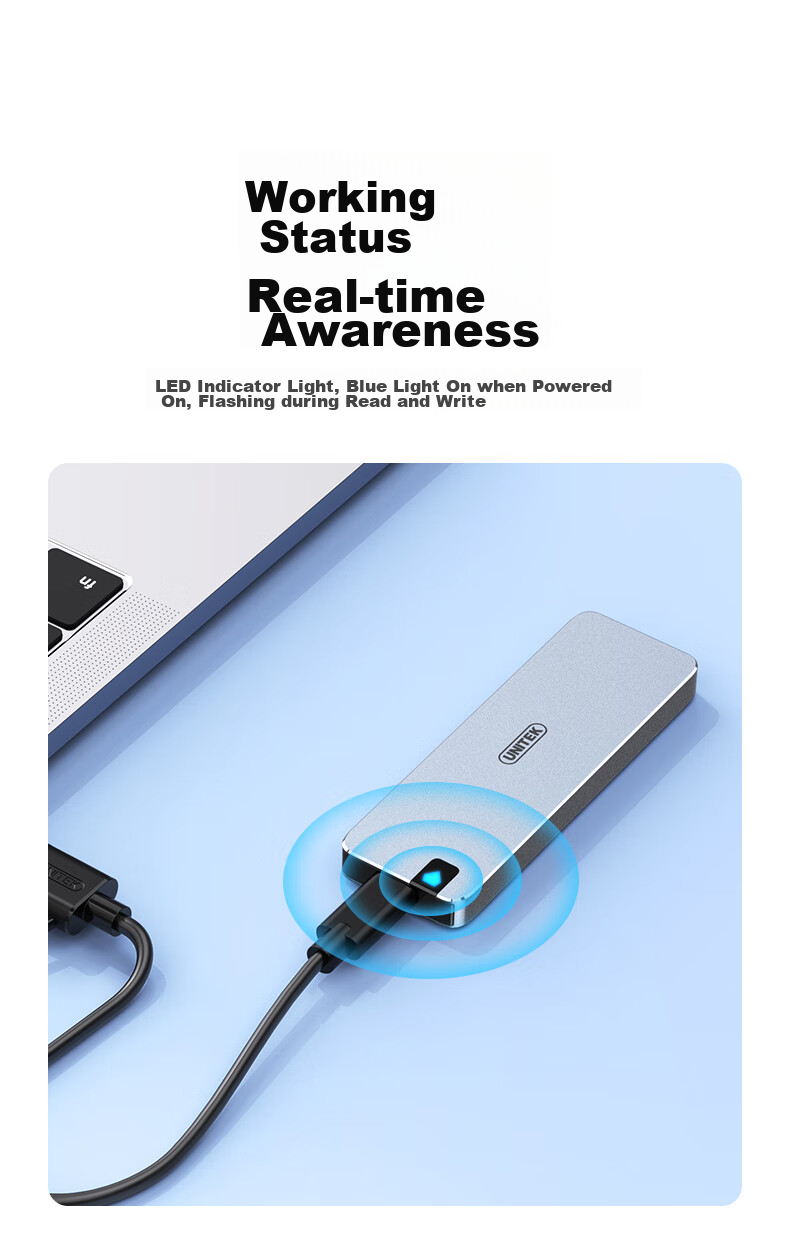 Внешний корпус UNITEK S238B для M.2 NVMe SSD, USB 3.2 Gen 2 Type-C, 10 Гбит/с, алюминиевый сплав, 102x33.8x9 мм, серый