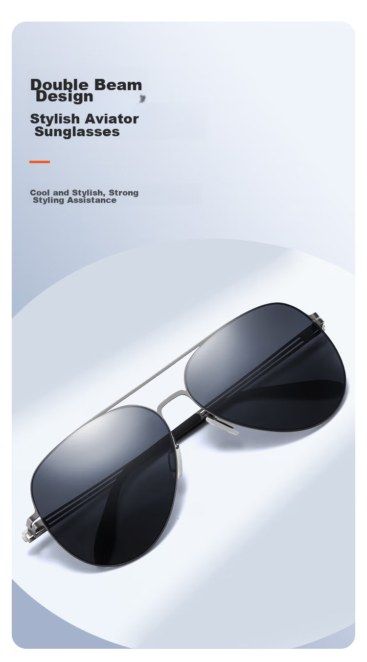 Polarized Aviator Sunglasses HLA for Men, Classic Vintage Style, Gunmetal Frame, Black and Gray Lenses, UV Protection