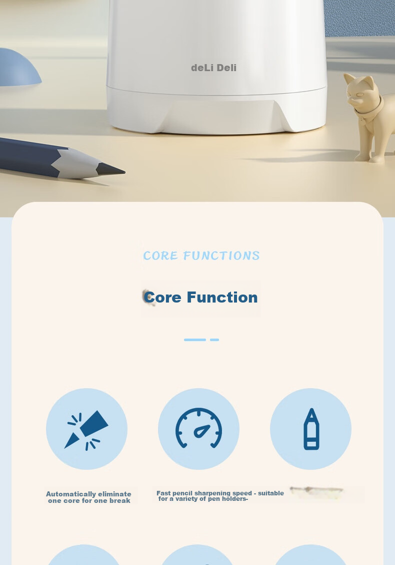 Электрическая точилка для карандашей Deli, двойное питание (батарейки/USB), автоматическое удаление стержня, белая