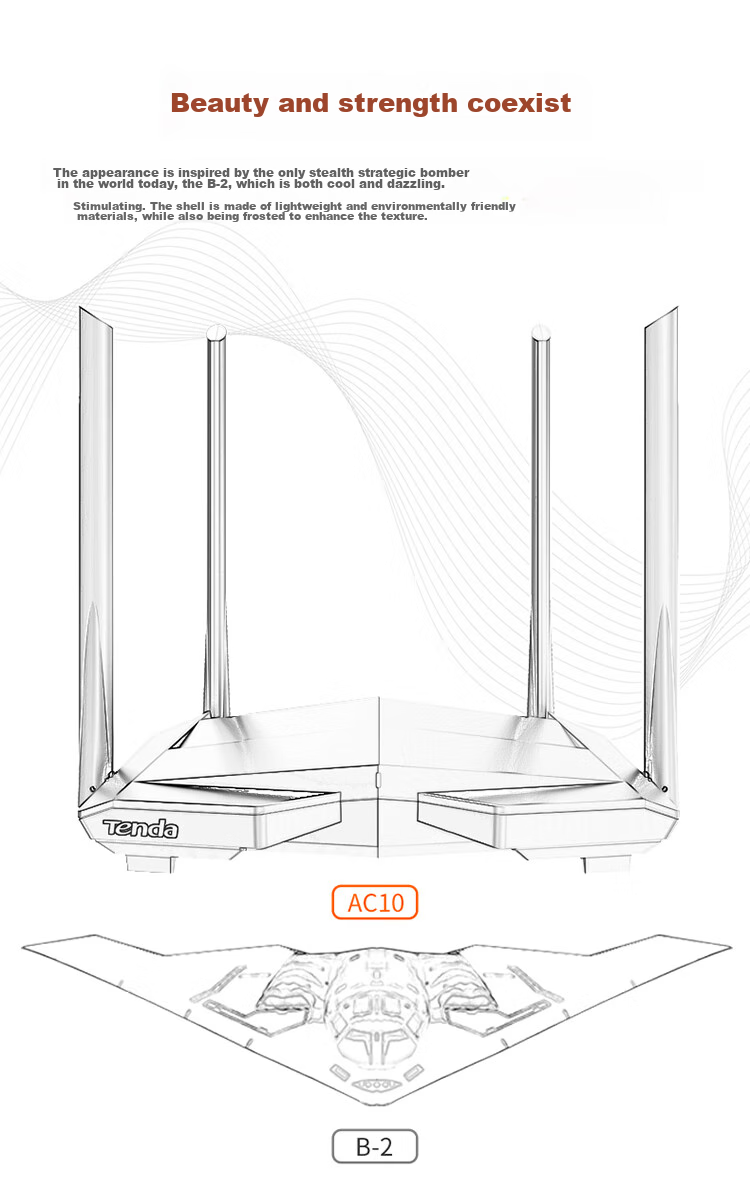 Wi-Fi роутер Tenda AC10 Gigabit, двухдиапазонный, усилитель сигнала, 1200 Мбит/с