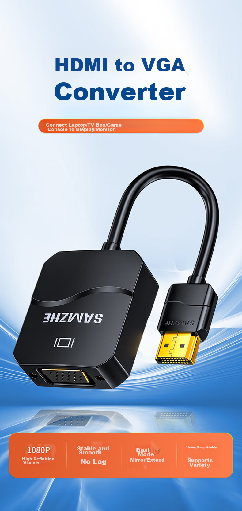 HDMI - VGA переходник SAMZHE HHV01, черный, 1080P
