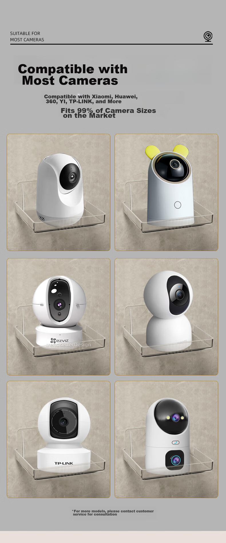 Крепление для камеры Trendsetter, 2 шт., без сверления, настенное, для Xiaomi, Huawei, 360, TP-LINK, YI, черное