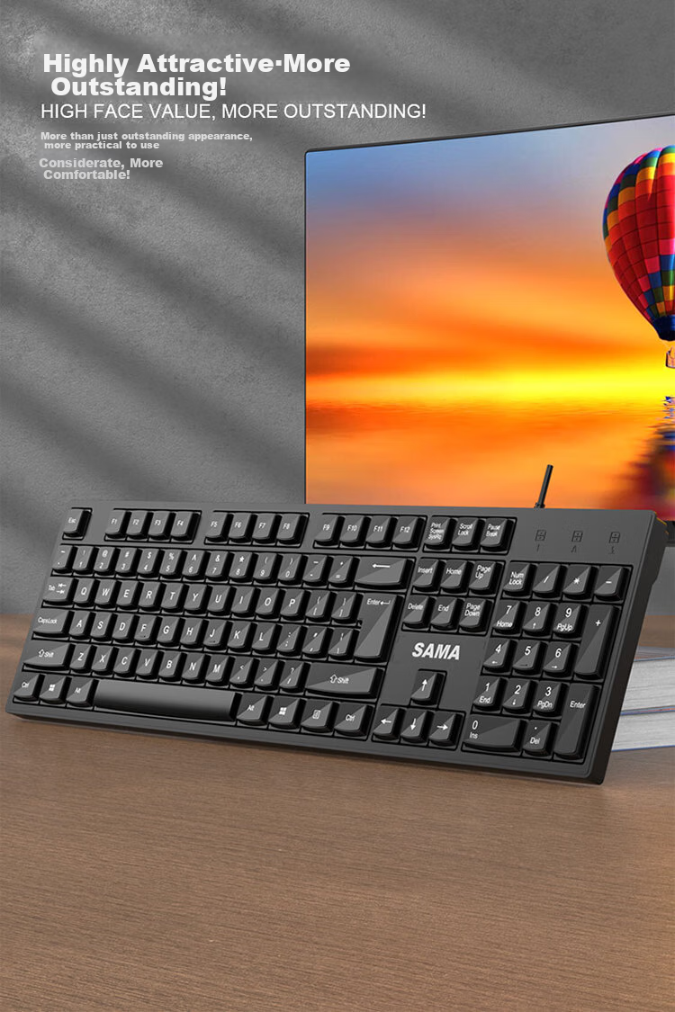 Клавиатура SAMA K130 USB, проводная, черная, для офиса и дома