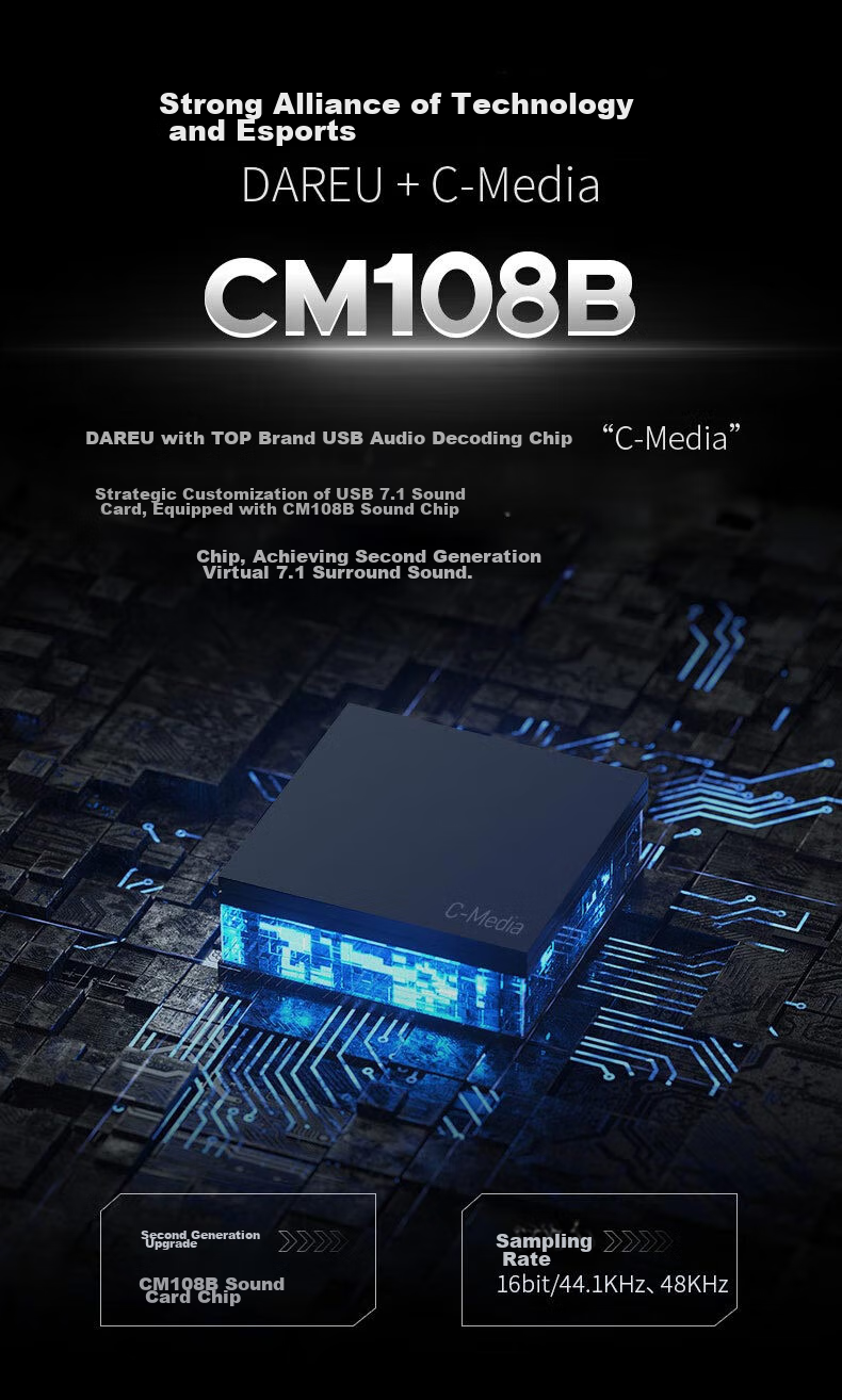 Игровая гарнитура DAREU EH722RGB с виртуальным объемным звуком 7.1, проводная, USB, RGB-подсветка, черный