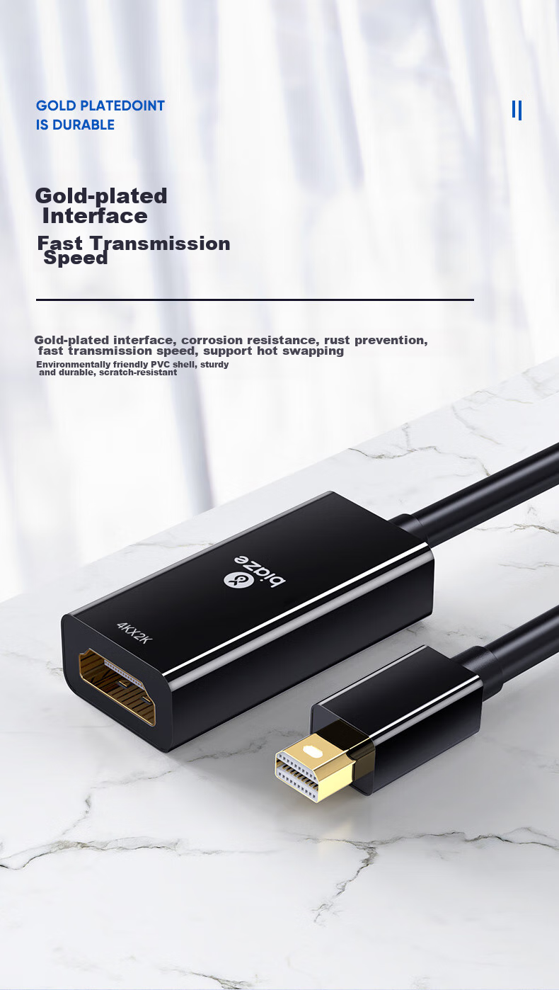 Переходник BIAZE Mini DP на HDMI, Thunderbolt 2 Male to Female, 4K Mini DP HD Адаптер для Apple MacBook, Surface, мониторов, проекторов