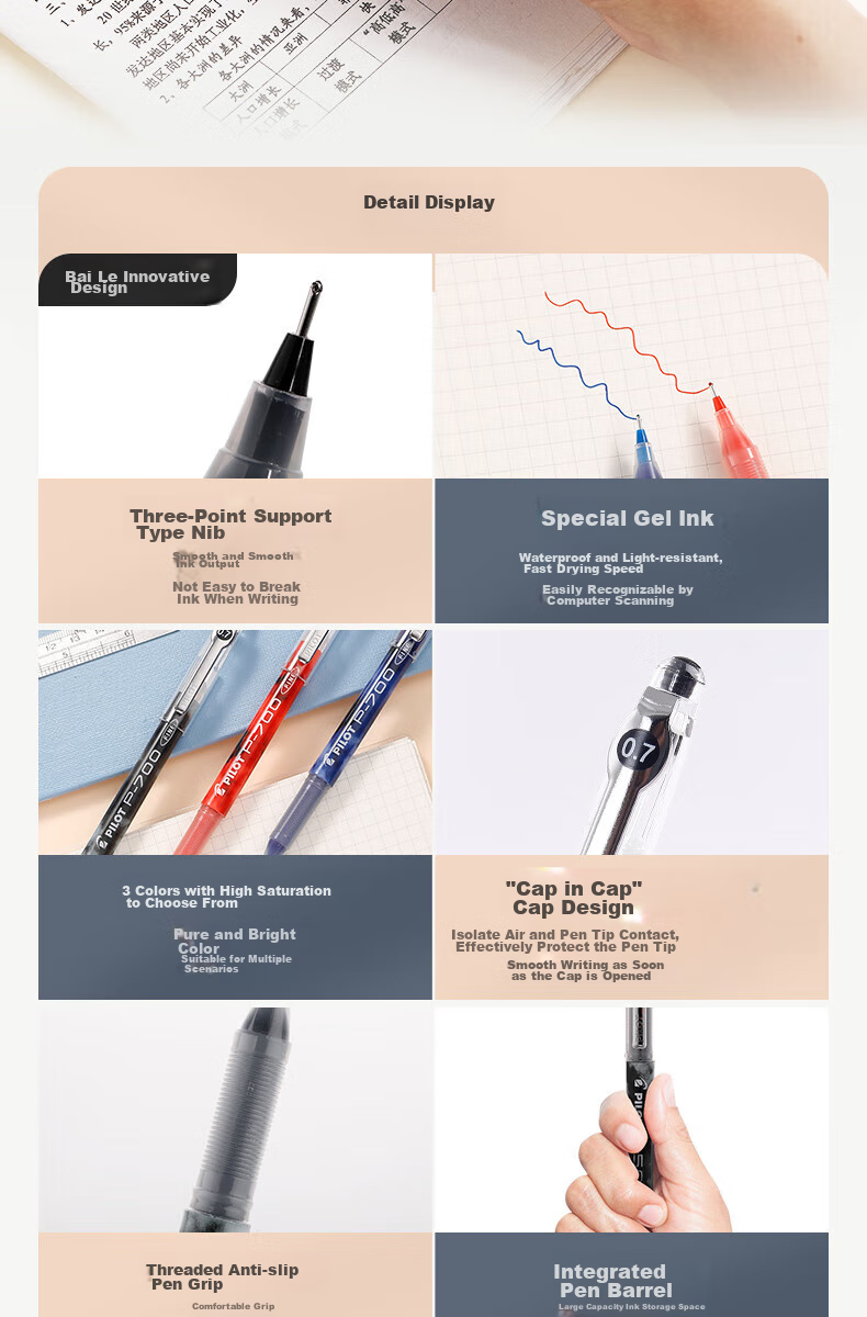 PILOT P700 Ручка гелевая, 0.7мм, черная, 12 шт.