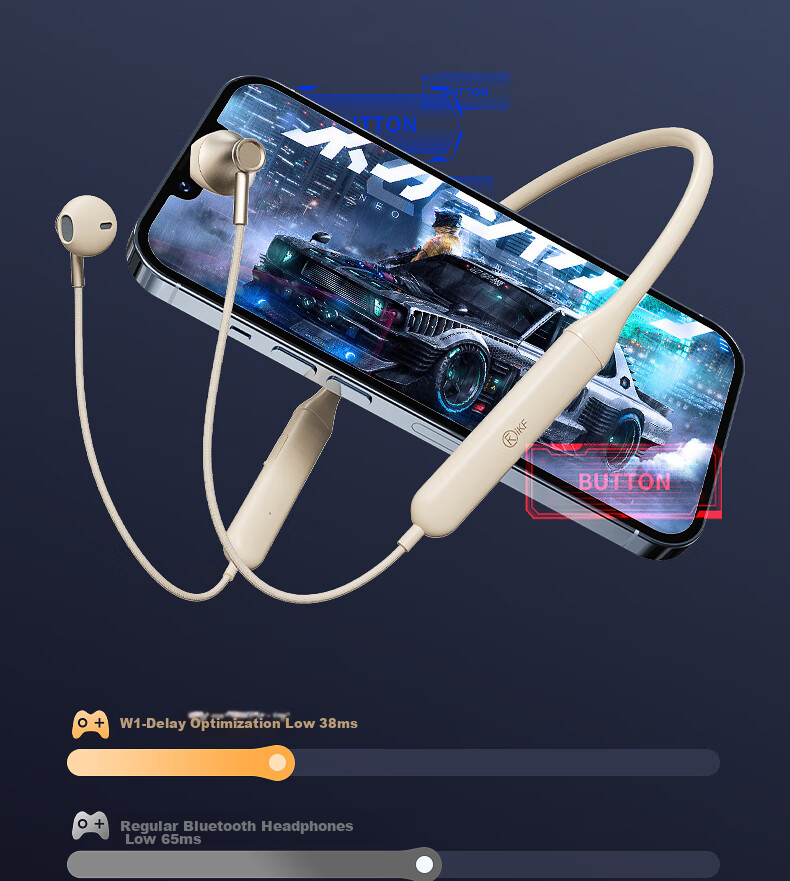 Беспроводные наушники iKF W1 S с шейным ободком, Bluetooth 5.4, внутриканальные, спортивные, для бега и игр, с низкой задержкой, качеством звука без потерь, шумоподавлением вызовов, длительным временем автономной работы, совместимы с телефонами, цвет "Афинский черный"