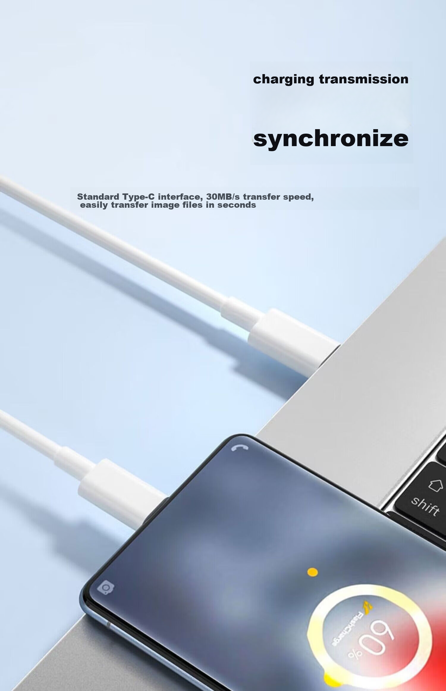 Кабель Chaofan Type-C - Type-C, 6A, 2 метра, белый, для быстрой зарядки Vivo X200 Pro/X200/X100s/X90pro/X90s/S19