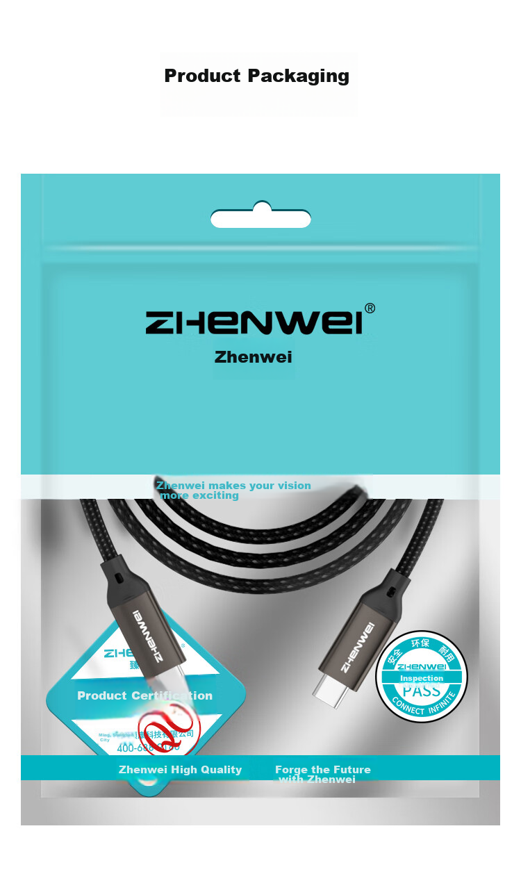 Кабель ZHENWEI USB Type-C - USB Type-C, 0.5 метра, 100W