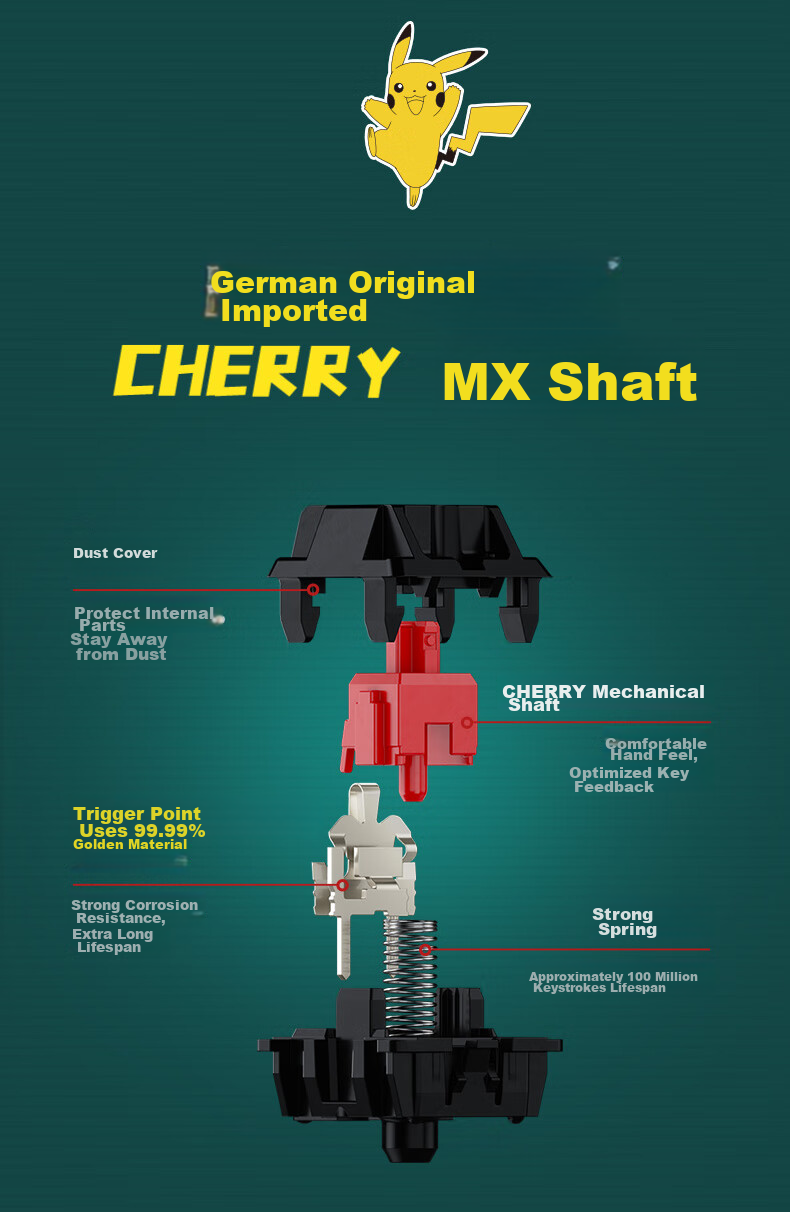 CHERRY MX3.0S Wireless Mechanical Keyboard Pikachu Co-Branded Edition, 108-клавишная игровая клавиатура, Bluetooth, трехрежимная беспроводная офисная клавиатура