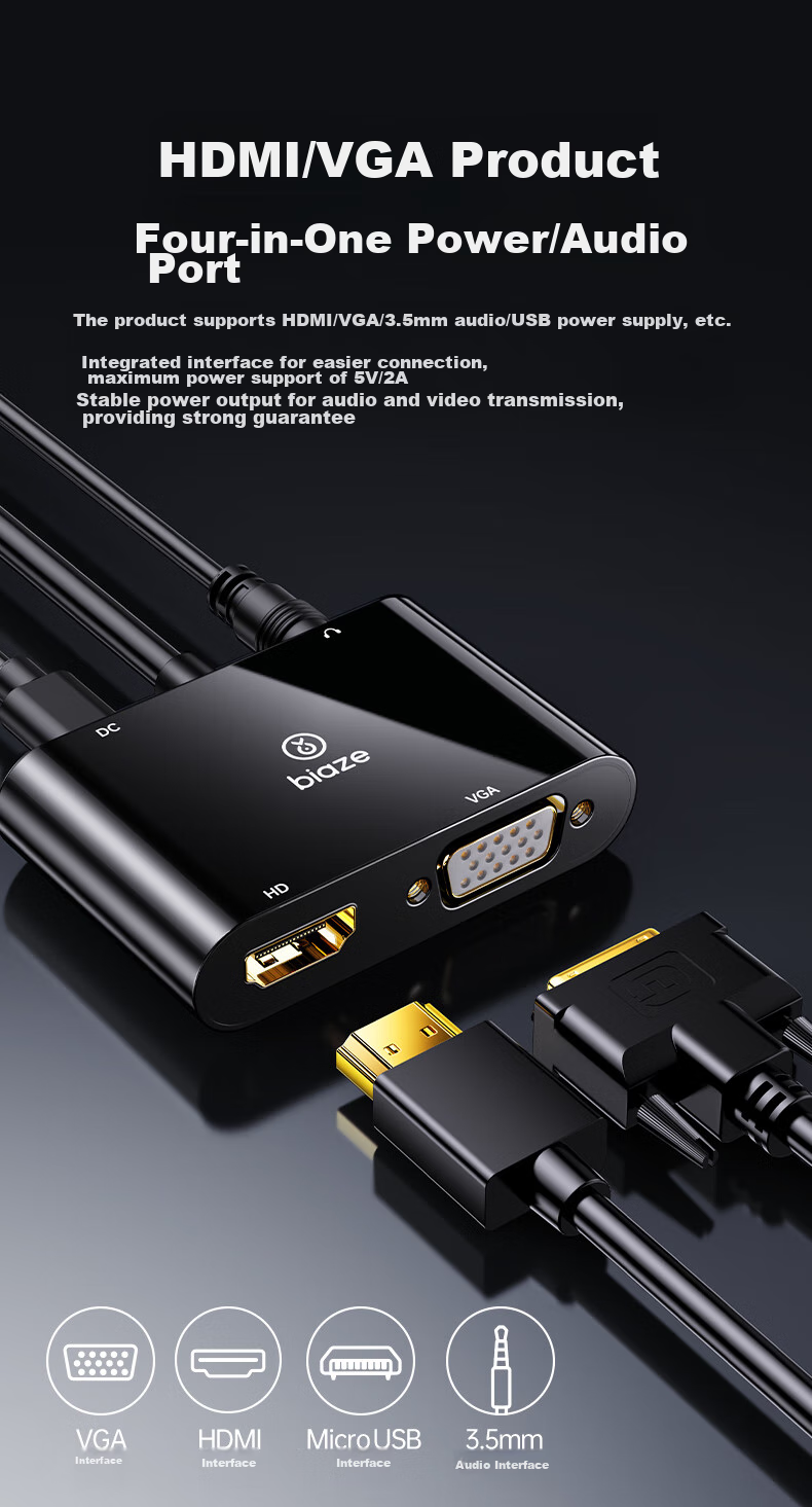 Конвертер BIAZE VGA в HDMI + VGA с аудио, разветвитель, удлинитель, один вход два выхода, подключение компьютера к телевизору или проектору