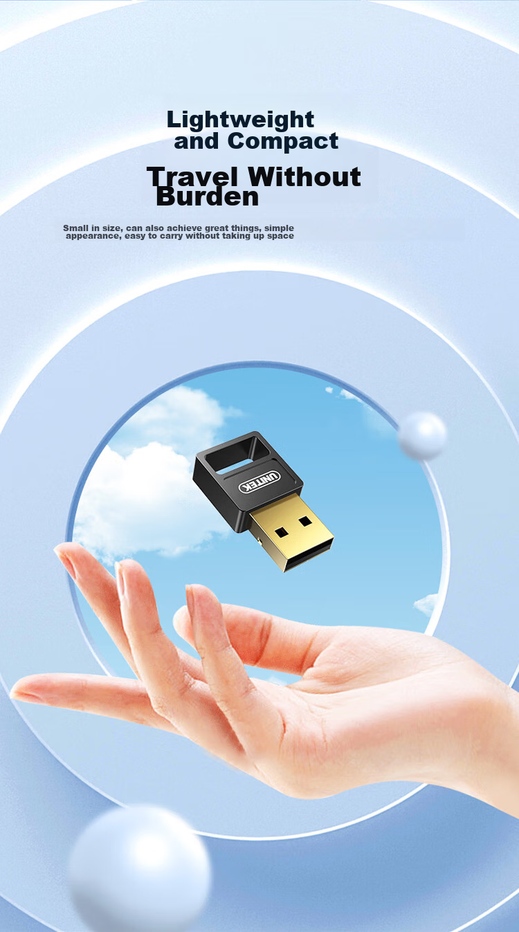 Адаптер UNITEK USB Bluetooth 5.3, приемник Bluetooth для ПК, беспроводное подключение для мыши, клавиатуры, наушников, колонок, модель B108A