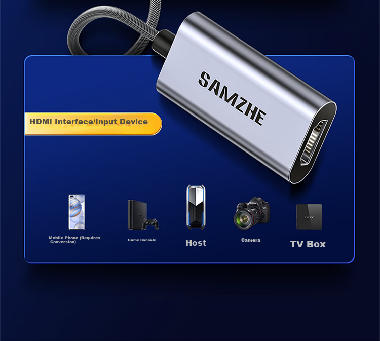 Видеозахват SAMZHE CJQ-015B, HDMI Female на USB, для PS4/NS, ноутбуков и смартфонов, потоковое видео, 1080P