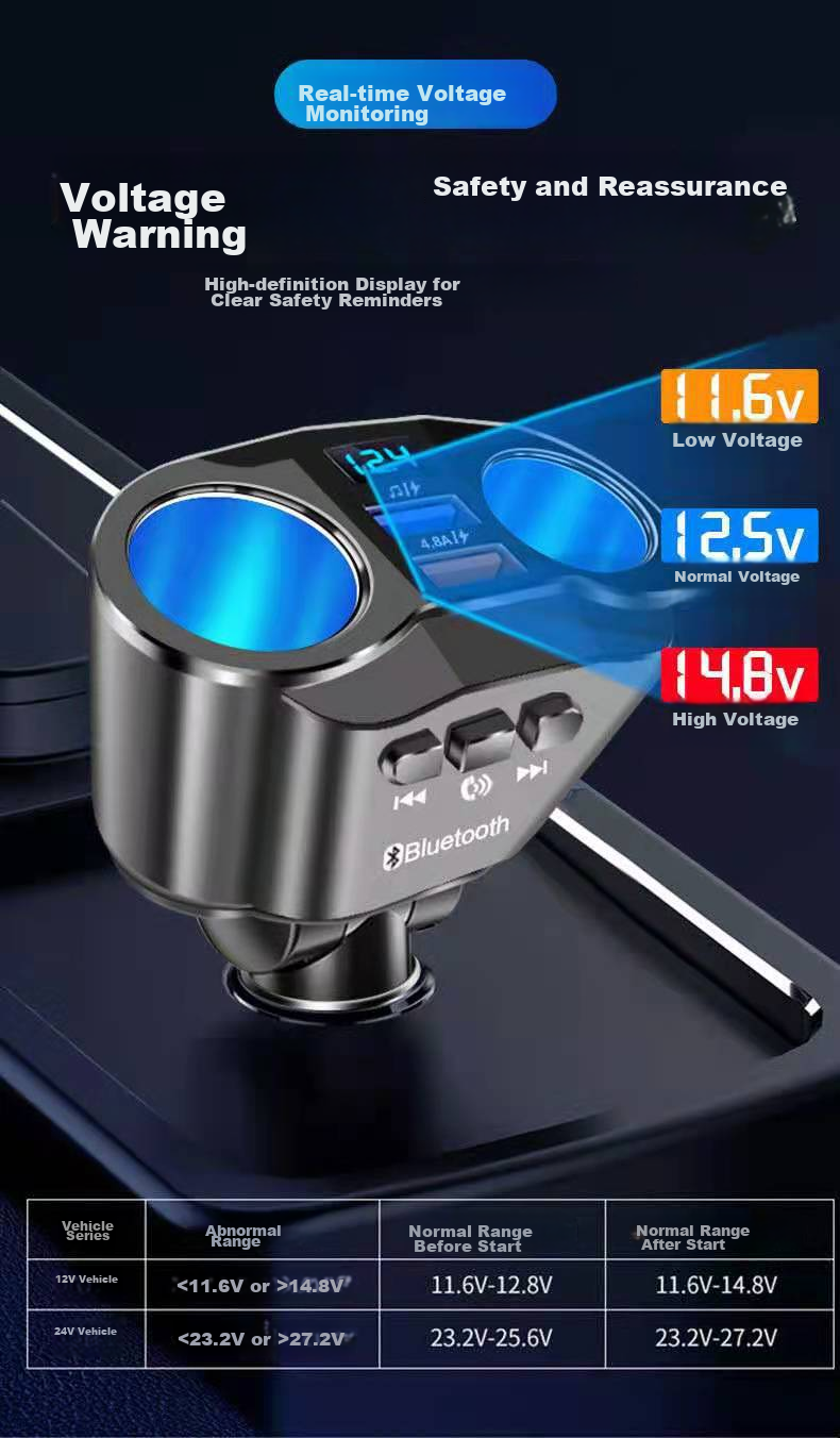 Автомобильное зарядное устройство Kylie GSF-002, MP3 Bluetooth-плеер, черный, складная модель с цифровым дисплеем, 24 Вт быстрой зарядки