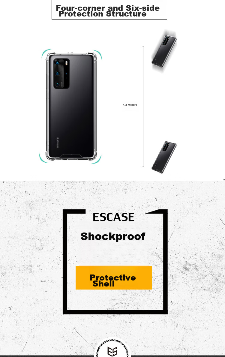 Чехол для телефона ESCASE для Huawei P40 Pro, полный комплект защиты, противоударный, прозрачный, с воздушной подушкой, двойной материал, защита от падений и пожелтения, модный, импортный немецкий ТПУ, высокая прозрачность