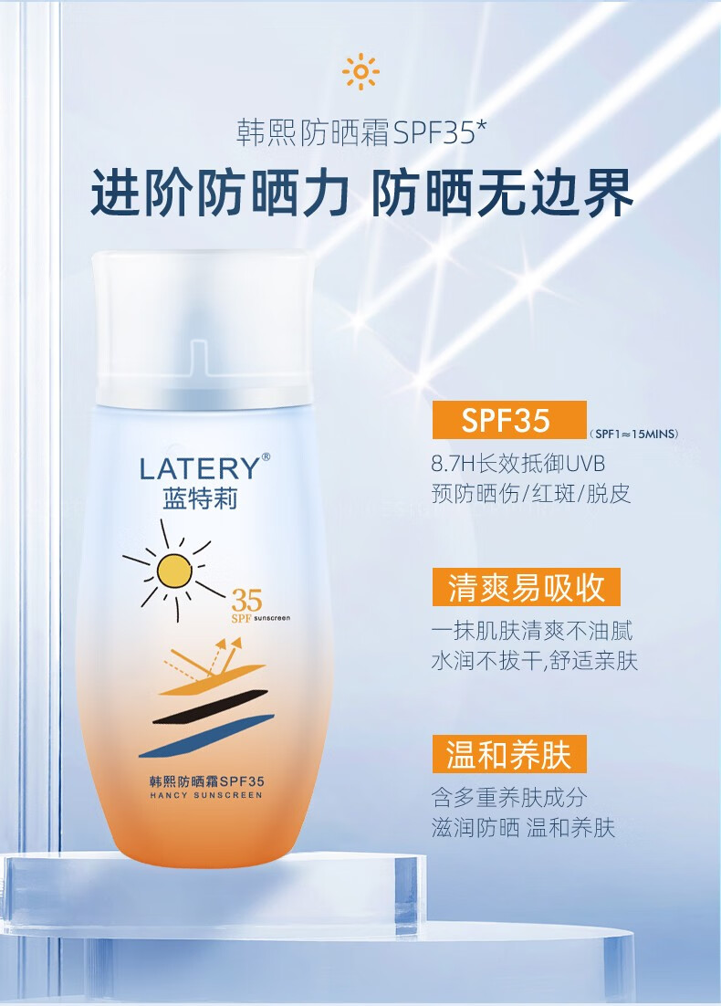 佰萃莱防晒霜蓝特莉高倍隔离乳SPF35蓝胖子生学军训全身防晒露50g
