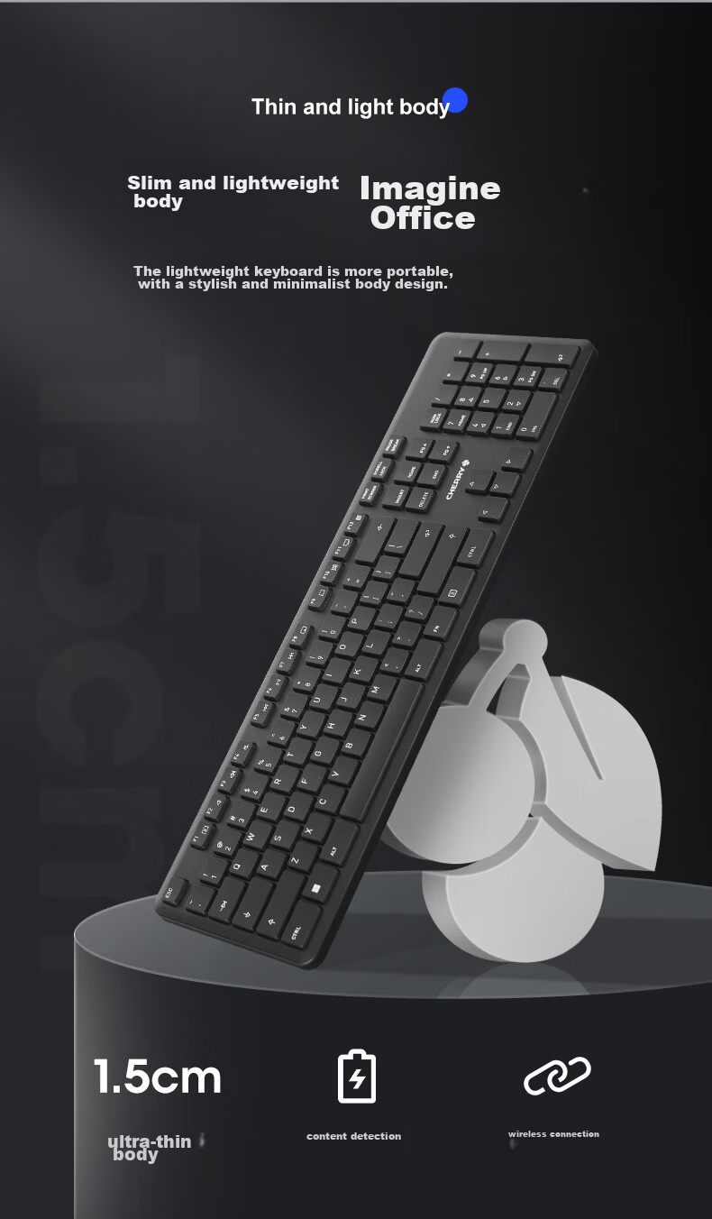 Беспроводной комплект CHERRY DW2300: клавиатура и мышь, черный. Полноразмерная, тихая, портативная, для офиса и дома.