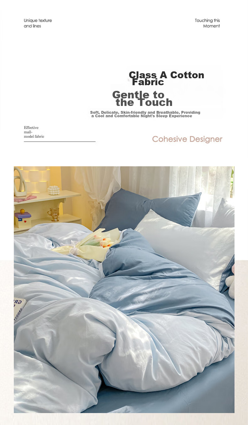 Комплект постельного белья Wuyinliangpin из 100% хлопка, 4 предмета, для кровати 1.5/1.8 м, пододеяльник 200*230 см, цвет Айли Блю