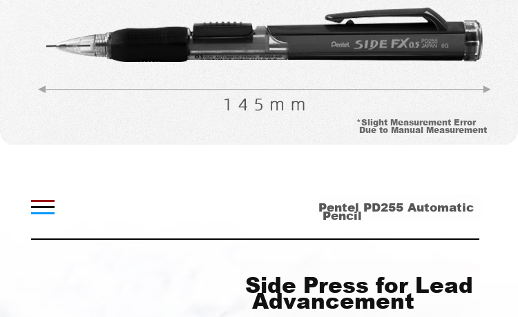 Механический карандаш Pentel PD255, 0.5 мм, черный, для студентов, с ластиком