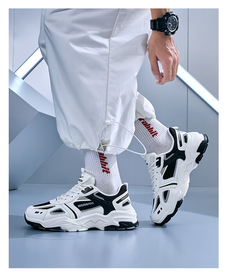 Warrior Official Sports Shoes for Men, Autumn Breathable Dad Shoes, Men's Thick-Soled Height-Increasing Casual Shoes, White And Blue, Size 41