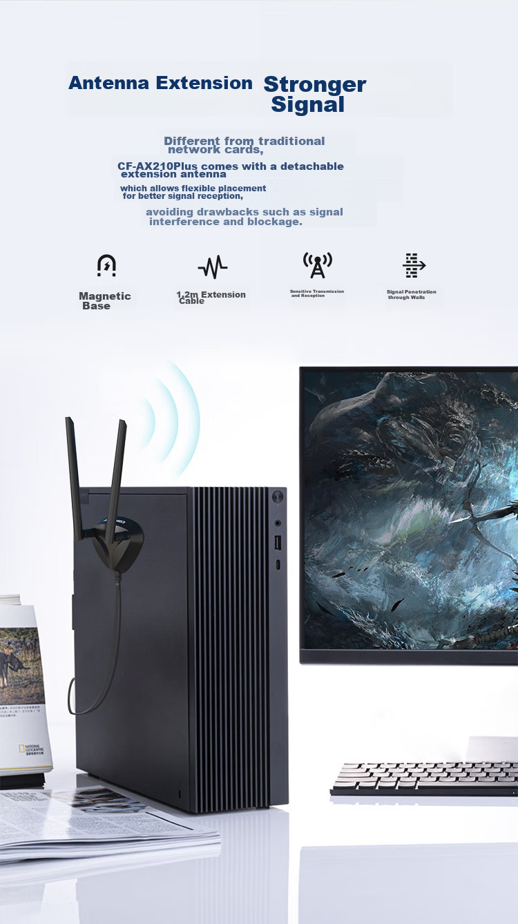 Сетевая карта COMFAST AX210PLUS, WiFi 6E, Bluetooth 5.3, PCI-E, 5374 Мбит/с