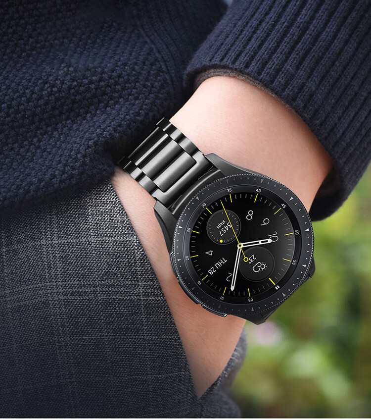 Ремешок Stiger из нержавеющей стали для Huawei Watch 5/4/GT6/5/4/3/2/Pro/Porsche Design/Honor Magic 2/Oppo Watch 4 Pro, трехзвенный дизайн, черный, 22 мм