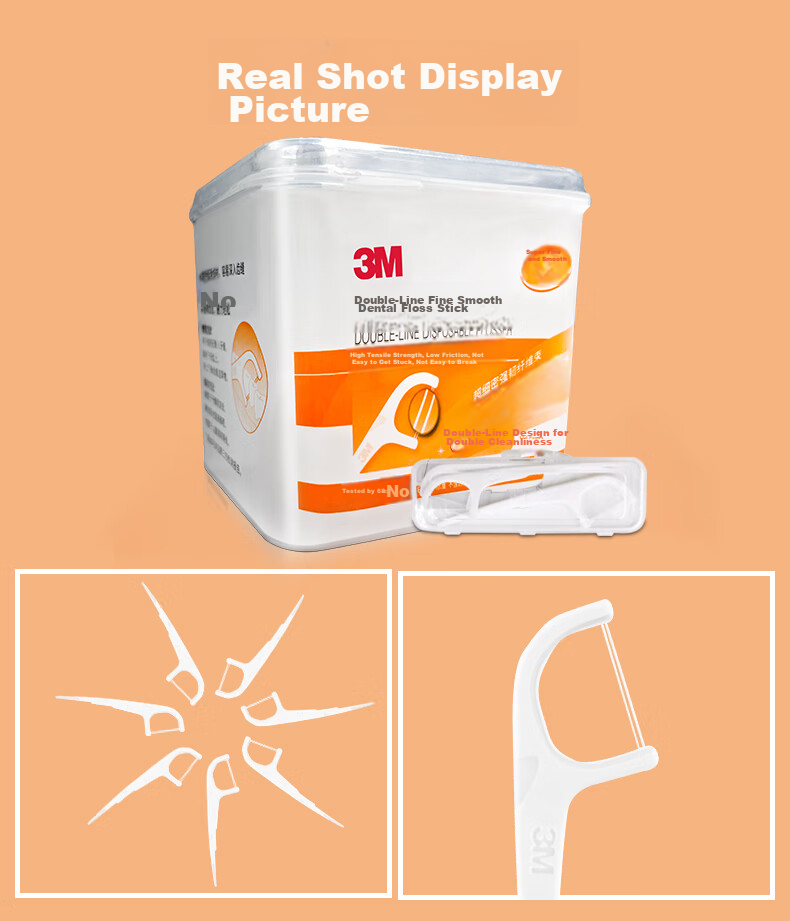 Зубная нить 3M Double-Thread Dental Floss Picks, гладкая и тонкая, особо прочная и ультратонкая для глубокой очистки, с футляром, 124 шт.