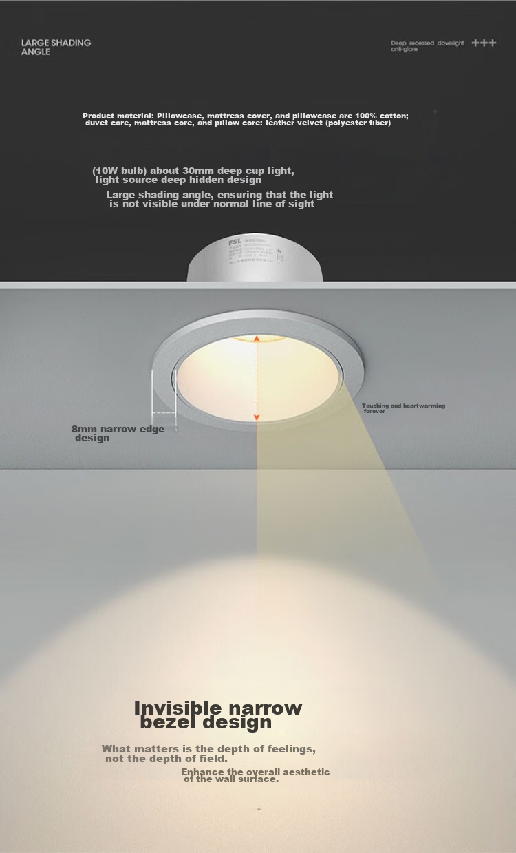 FSL Foshan Lighting LED встраиваемый светильник, антибликовый, 9 Вт, холодный белый (5700K), вырез 75 мм, алюминиевый корпус