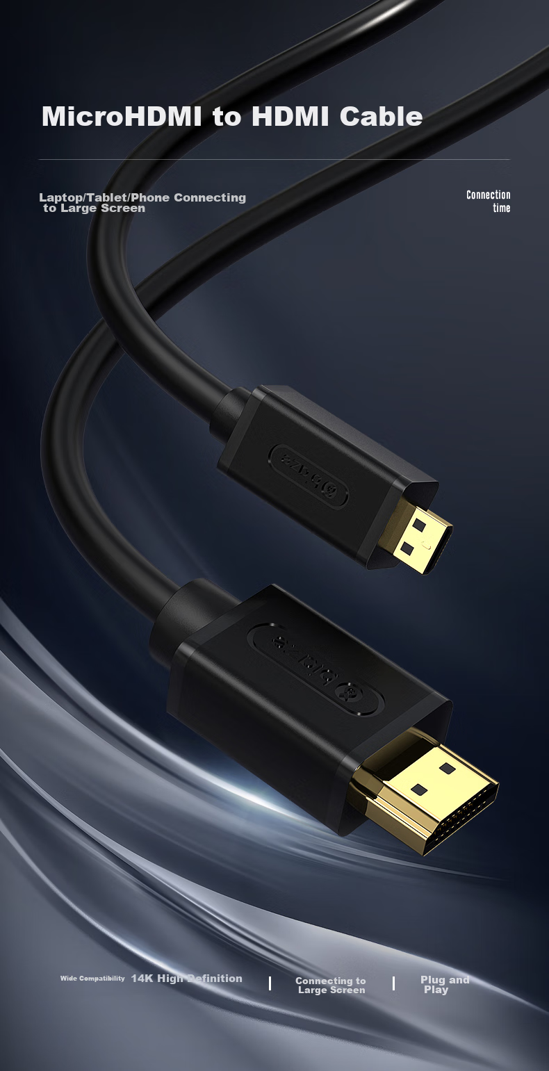 Адаптер BIAZE Micro HDMI на HDMI, версия 2.0, кабель 1.5 метра, поддержка 4K 60Hz для ноутбуков, планшетов, камер, телевизоров и проекторов