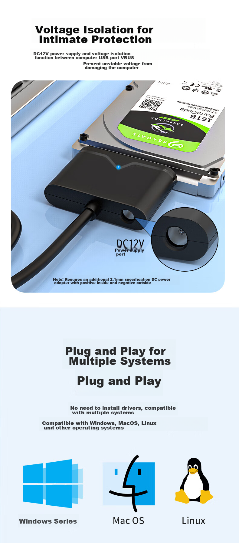 Переходник PISEN USB 3.0 на SATA, кабель для жесткого диска 2.5/3.5 дюйма, 0.5 метра