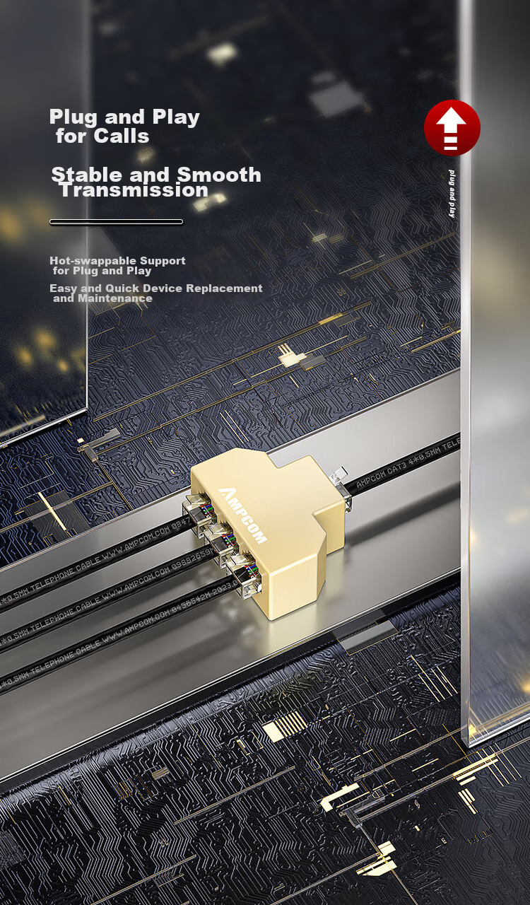Разветвитель телефонный AMPCOM RJ11, 1 в 3, желтый