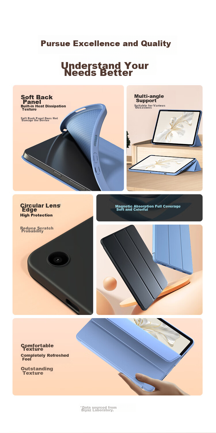 Чехол BIAZE для Honor Tablet V8 Pro/9 Pro 12.1 дюймов, противоударный, ультратонкий, с поддержкой трехкратного складывания, сиреневый