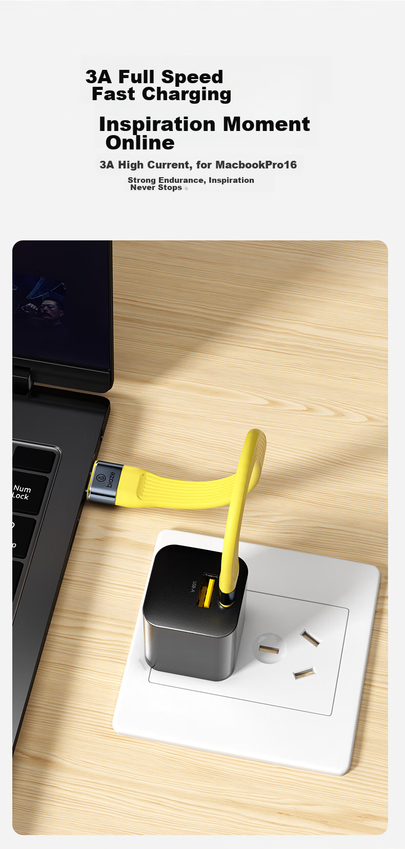 Кабель BIAZE Power Bank Type-C 3A, короткий, портативный, для быстрой зарядки, для передачи данных, совместим с iPad Pro, Huawei, Xiaomi, Android