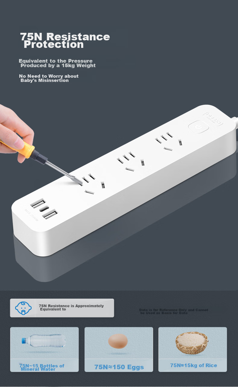 Сетевой фильтр DELIXI с USB-портами, 2 розетки, 1 USB Type-C, 1.8 метра, белый