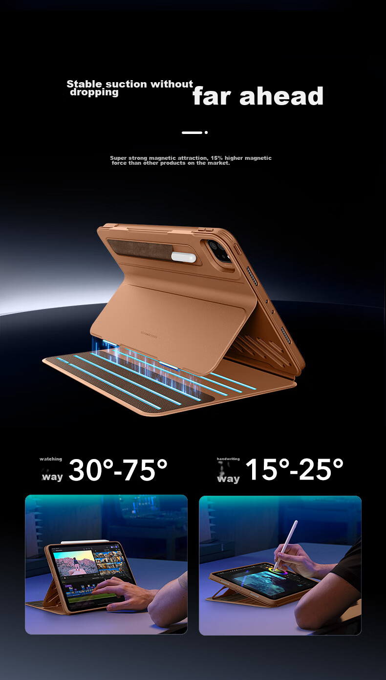 Чехол ESR для iPad Pro 13 дюймов (2024/2025 M5/M4), серия Zhenzhi, съемная магнитная крышка, регулируемый угол, защита от ударов, цвет Мокко Браун