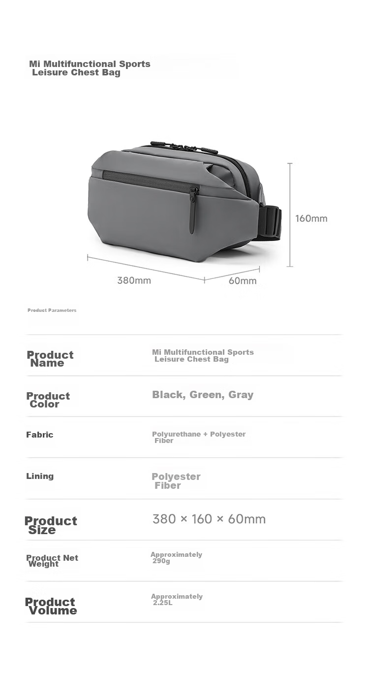 Сумка Xiaomi Mijia Chest Bag, унисекс, повседневная спортивная сумка через плечо, вместительная поясная сумка, серая