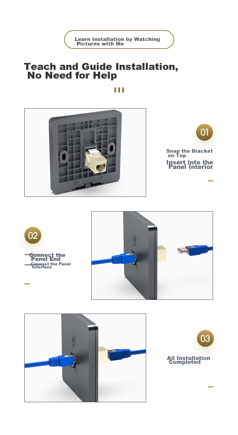 WANJEED Сетевая панель прямой проходки Cat6a 10G Ethernet кабель розетка панельная коробка, однопортовый сетевой порт 86 типа компьютер экранированный прямой модуль вставки, серый 1-14655
