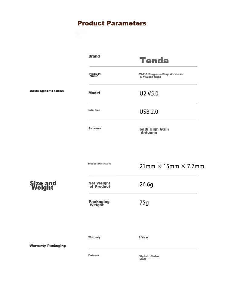 Tenda U2 V5.0 WiFi 6 USB беспроводной сетевой адаптер, 300 Мбит/с, внешний USB-адаптер Wi-Fi 6, высокопроизводительная антенна 6dBi, для настольных ПК и ноутбуков