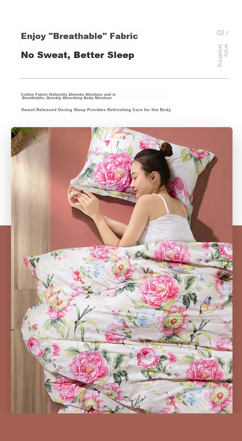 Комплект постельного белья FUANNA Home Textiles, 100% хлопок, 4 предмета, стиль "Пастораль", размер "1.5-метр", цветочный принт, розовый